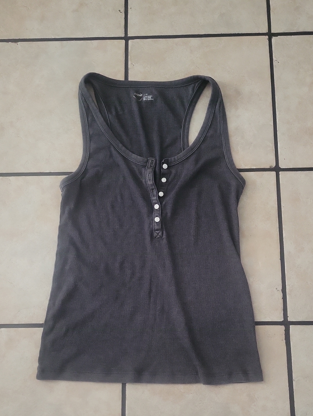 aerie Dark Gray Ribbed Henley Tank